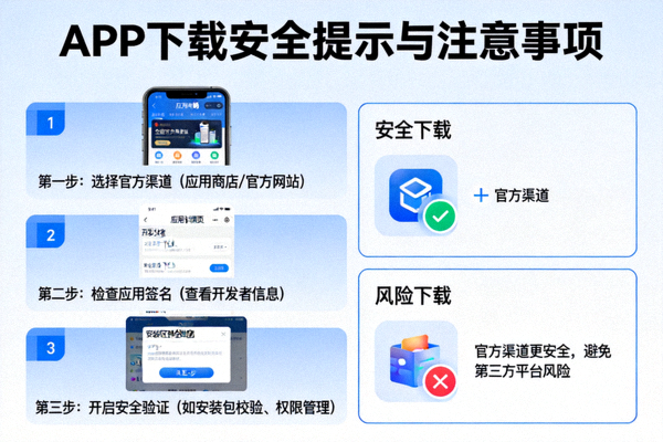 APP下载安全提示与注意事项图解 - 强调官方渠道与安全验证