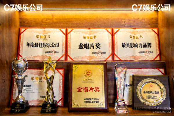 C7娱乐公司获得的荣誉证书和奖项展示