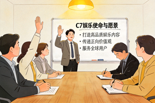 C7娱乐团队讨论使命与愿景的会议场景