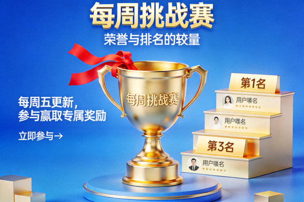 每周挑战赛活动宣传图 - 奖杯与排行榜