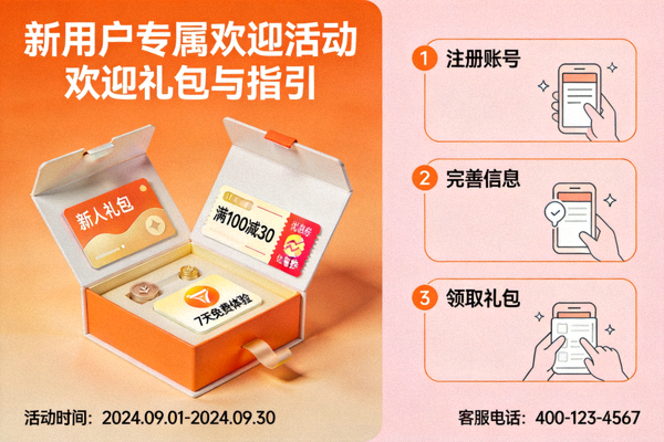 新用户专属欢迎活动海报 - 欢迎礼包与指引