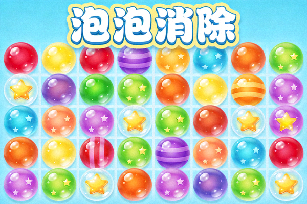 休闲游戏《泡泡消除》游戏画面 - 五颜六色的泡泡等待匹配消除
