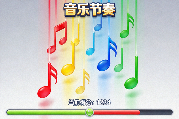 休闲游戏《音乐节奏》界面 - 彩色音符随节奏落下